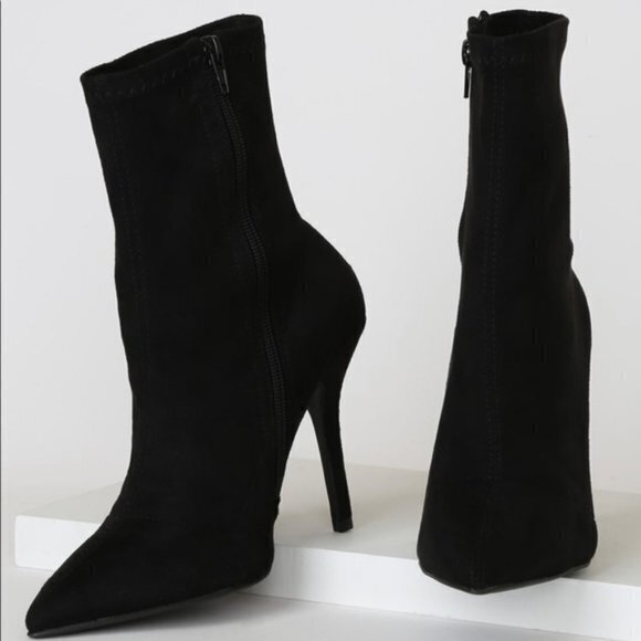 Lulus Stassy Black Suede Pointed-Toe Sock Boots Womens Size 7.5 Stiletto… - Picture 1 of 9
